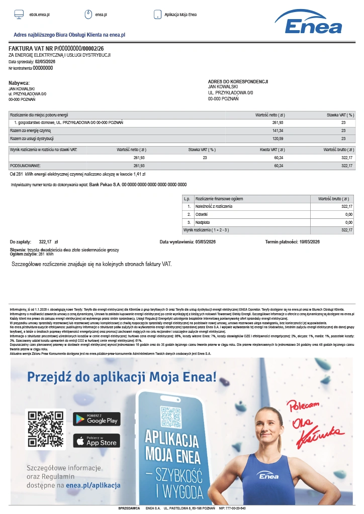 Wzór faktury rzeczywistej G11 wraz z objaśnieniami